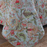 Light Blue Country Garden Floral Print Quilted 3‑Piece Bedding Set