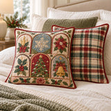 Traditional Christmas Motif & Plaid Quilted Pillow Covers 2-Piece Set