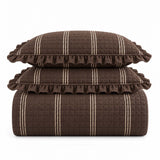 Stripe Ruffle Jacquard 100% Cotton Reversible Quilted 3-Piece Bedding Set