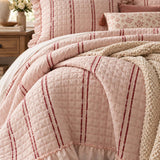 Stripe Ruffle Jacquard 100% Cotton Reversible Quilted 3-Piece Bedding Set