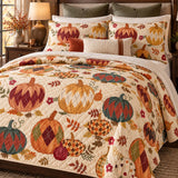 Argyle Pumpkin Autumn Harvest Quilted 3-Piece Bedding Set