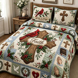 H.PAI Cardinal Cross Faith Quilted 3-Piece Bedding Set