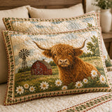 H.PAI Highland Cow Farmhouse Daisy Quilted 3-Piece Bedding Set