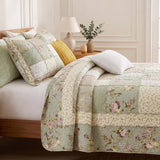 Rose Cottage Patchwork Quilted 3-Piece Bedding Set