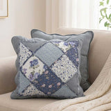 Vintage Blue Floral Patchwork Quilted Pillow Cover