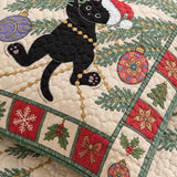 Festive Black Cat Christmas Quilted 3-Piece Bedding Set