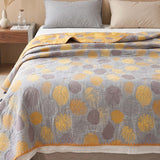 Vintage Golden Yellow Gray Autumn Leaf Jacquard Quilted Throw Three‑Layer Gauze Cotton Blanket