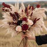 Burgundy Ivory Rose Pampas Preserved Bouquet