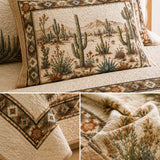H.PAI Desert Cactus Quilted 3-Piece Bedding Set – Natural Farmhouse Quilted Bedding with Matching Pillow Shams
