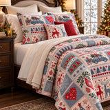 Nordic Christmas Reindeer & Gift Car Quilted 3-Piece Bedding Set