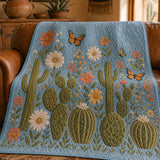 Southwestern Cactus Landscape Quilted Blanket