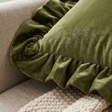 Olive Green Velvet Ruffle Throw Pillow Cover