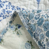 Blue Floral Ring Cottage Reversible 100% Cotton Quilted 3-Piece Bedding Set
