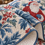 Vintage Blue Santa Christmas Quilted 3-Piece Bedding Set