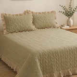 Sage Leaf Double-Layer Gauze Quilted 3-Piece Bedding Set
