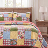 Cottage Rose Patchwork Quilted 3-Piece Bedding Set