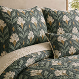 H.PAI Forest Ivory Floral Quilted 3-Piece Bedding Set