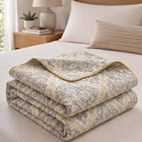 Vintage Beige Floral Jacquard Quilted Throw Three‑Layer Gauze Cotton Blanket