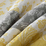 Yellow Grey Paisley Stripe Quilted 3‑Piece Bedding Set