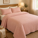 Solid 100% Cotton Bed Cover 3‑Piece Set Quilted