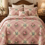 Vintage Rose Floral Quilted 3-Piece Bedding Set