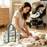 Sweet Dusty Blue Floral Nursery Storage Caddy - Cute Portable Diaper Basket