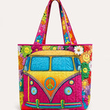Hippie Van Quilted Tote Bag