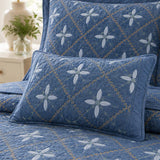 H.PAI Blue Floral Diamond Quilted 3-Piece Bedding Set