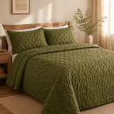 Washed Cotton Solid Color Quilted 3‑Piece Bedding Set