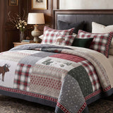 Moose Rustic Cabin 100% Cotton Quilted 3-Piece Bedding Set
