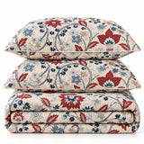 Red Blue Botanical Floral Quilted 3-Piece Bedding Set