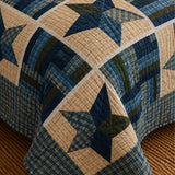Navy Denim Blue Star Print Quilted 3‑Piece Bedding Set