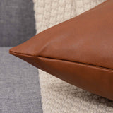 Cognac PU Leather Solid Color Pillow Cover