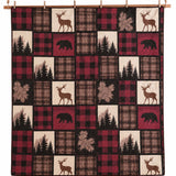 Burgundy Bear & Deer Plaid Woodland Quilted 3-Piece Bedding Set
