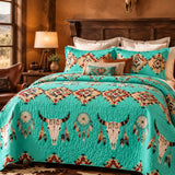 Turquoise Western Longhorn Dreamcatcher Quilted 3-Piece Bedding Set