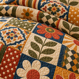 Retro Floral Geometric Patchwork Quilted 3-Piece Bedding Set