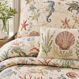 H.PAI Sea Turtle Seahorse Coral Coastal Quilted 3-Piece Bedding Set