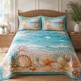 Coastal Shell Ocean Quilted 3-Piece Bedding Set