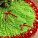 Whimsical Green Faux Fur Christmas Tree Skirt With Red Polka Dot Ruffle