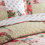 Rose Garden Patchwork Quilted 3-Piece Bedding Set