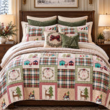 Plaid Deer Cottage Peace & Joy Patchwork Quilted 3-Piece Bedding Set