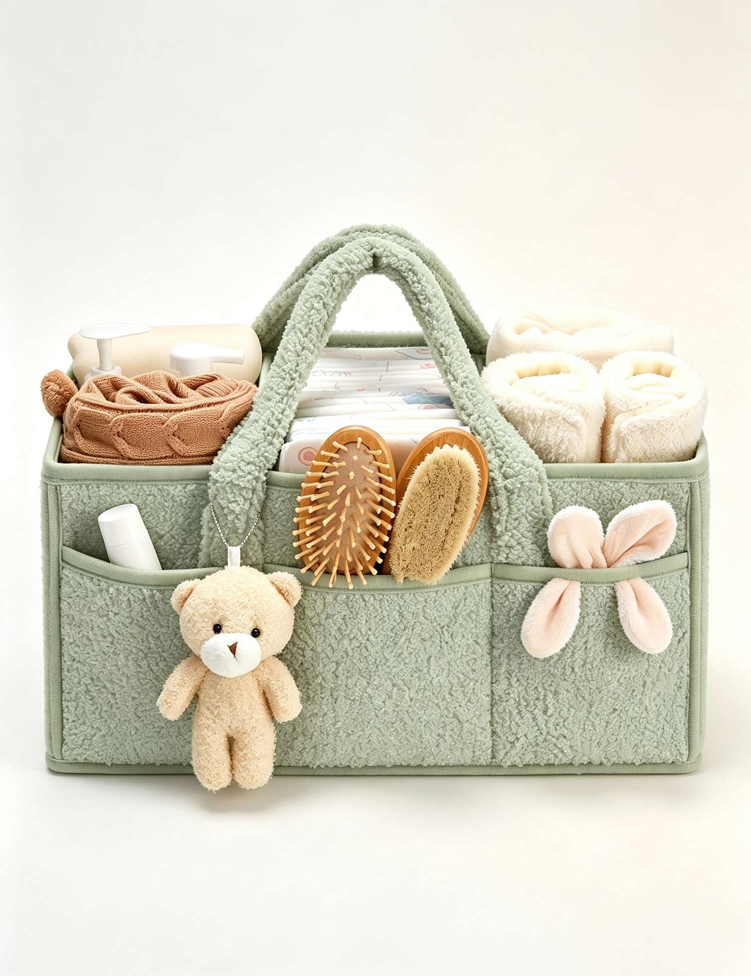 Plush Nursery Organizer Tote Bag - Lily Green