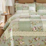 Rose Cottage Patchwork Quilted 3-Piece Bedding Set