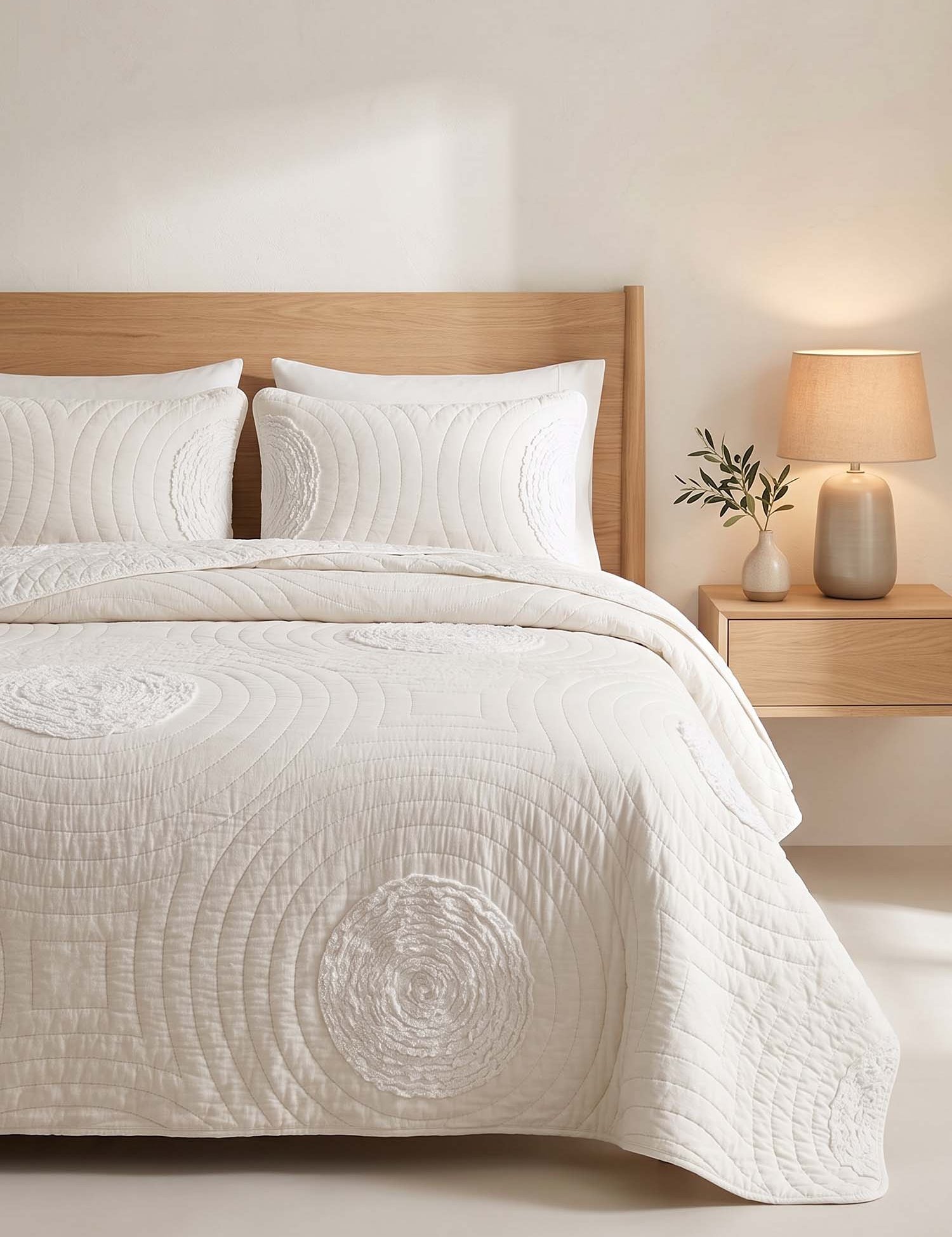 Neutral Textured Circles Quilted 3-Piece Bedding Set