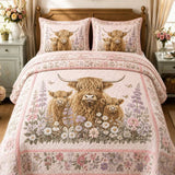 H.PAI Garden Highland Cow Gathering 3-Piece Quilted Bedding Set