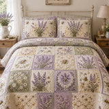 Lavender Bee Quilted 3-Piece Bedding Set – Classic Americana Quilted Bedding With Matching Pillow Shams