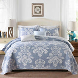 Vintage Cottage Blue Floral Print Quilted 3‑Piece Bedding Set