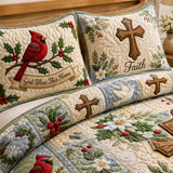 H.PAI Cardinal Cross Faith Quilted 3-Piece Bedding Set