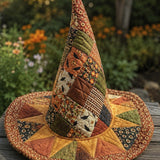 H.PAI Vintage Harvest Pumpkin Handcrafted Quilted Witch Hat