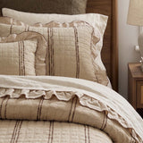 Stripe Ruffle Jacquard 100% Cotton Reversible Quilted 3-Piece Bedding Set